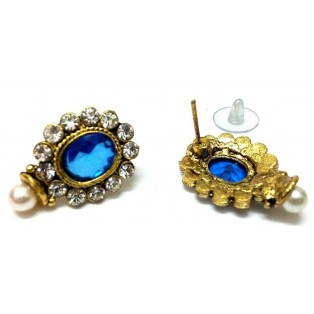Gold Oxidized Women Earring Stud Jewelry PushBack Classy Gift-Rhinestones Bead 9